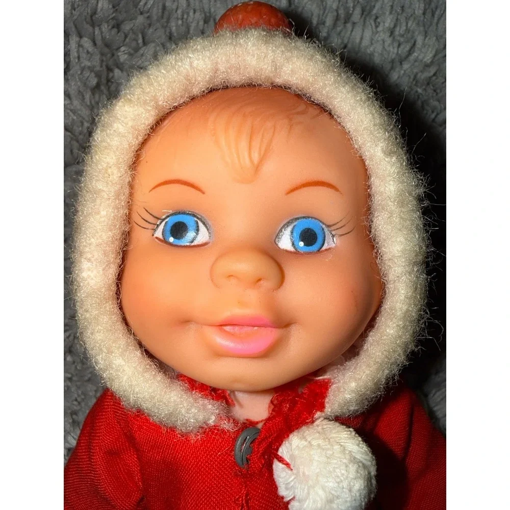 Vintage 3 Face Baby Doll 1963 Hong Kong 8 Inch Triple Face Toy Red Outfit